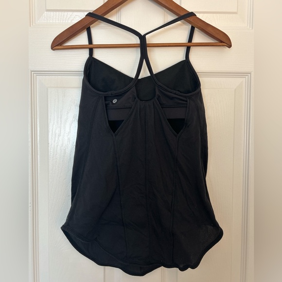 Lululemon black tank top, built in bra, v neck thin strap, size 4 - Picture 2 of 6